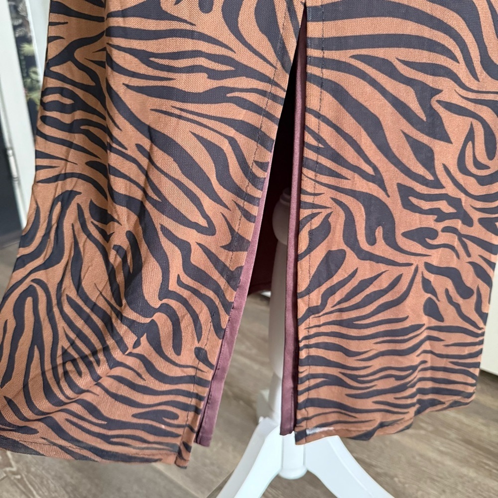 Anna Brown and Black Zebra Print Mesh Midi Cut-out Dress Size M - Picture 7 of 9